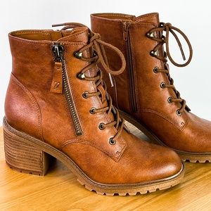 Zodiac Block Heel Bootie lace up brown tan boot - NEW - Size 10